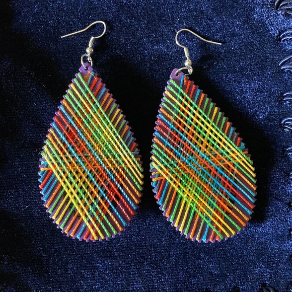 Handmade Balsa wooden large sized teardrop dangle earrings - Picture 3 of 5